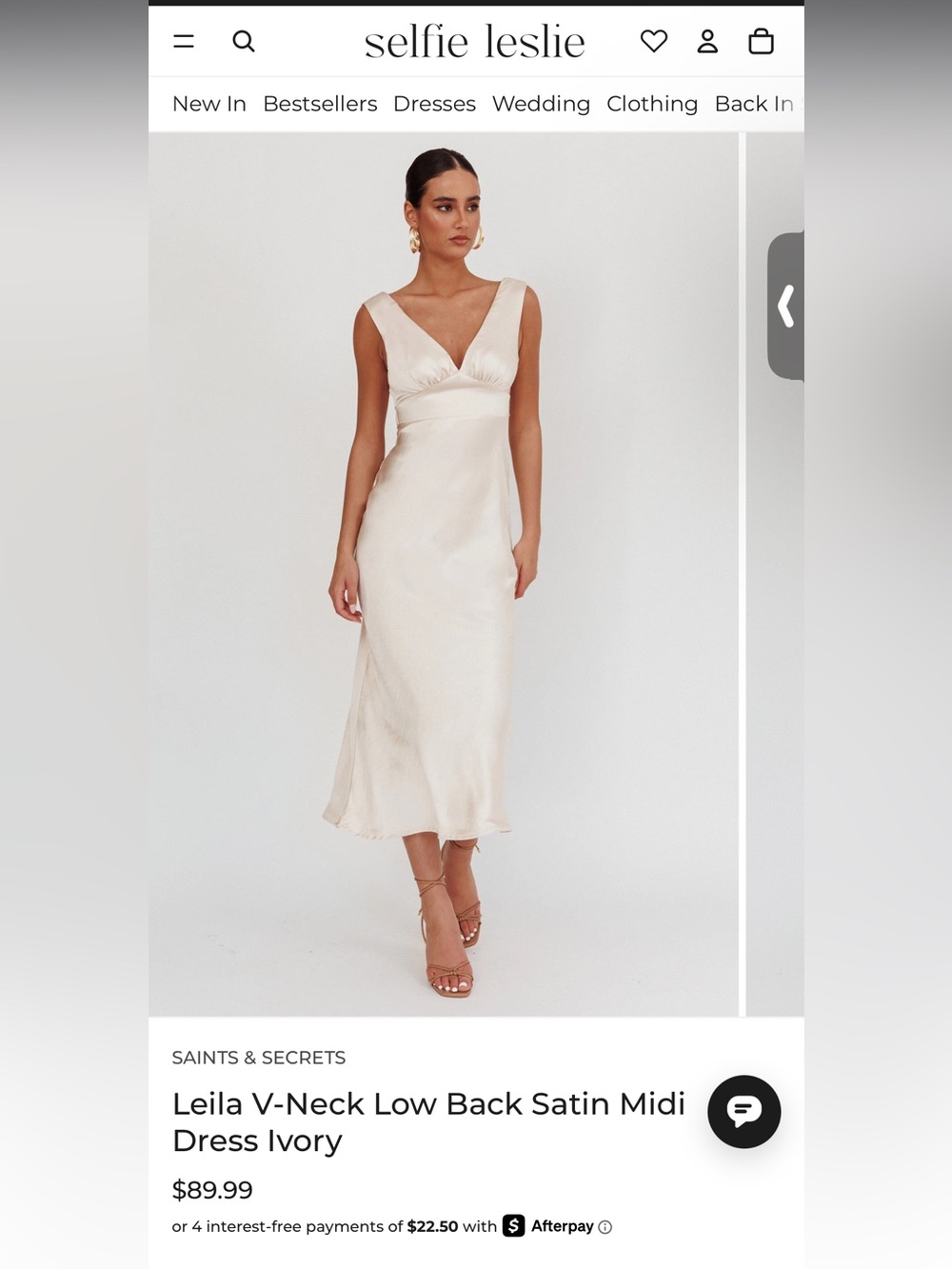 NWT Selfie Leslie Ivory V-Neck Satin Midi Dress - Leila